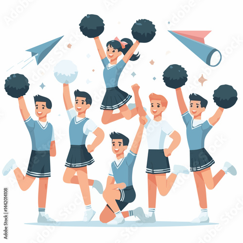 team, cheerleading, sport, game, dance, girl, female, cheerful, dancer, fitness, silhouette, symbol, pompom, jump, training, pompoms, loudspeaker, loud, speaker, leader, sporting, amplifier, formation