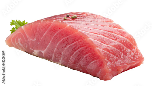 A fresh fillet of fatty tuna fish to grill on transparent background