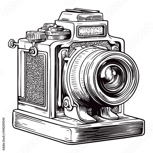 Vintage Camera Engraving Illustration for Art and Design Projects