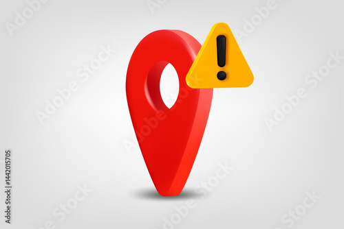 Map pin with exclamaion sign. Low energy concept. Vector 3d illustration