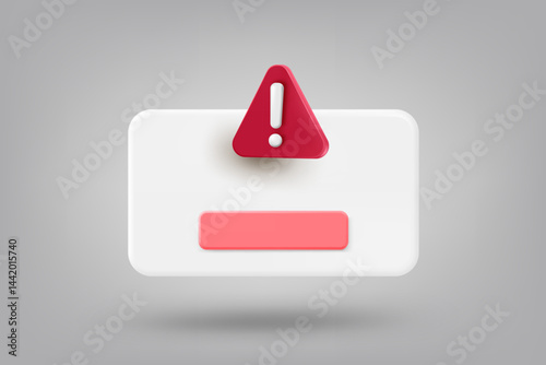 Browser window with red exclamation sign. 3d vector illustration