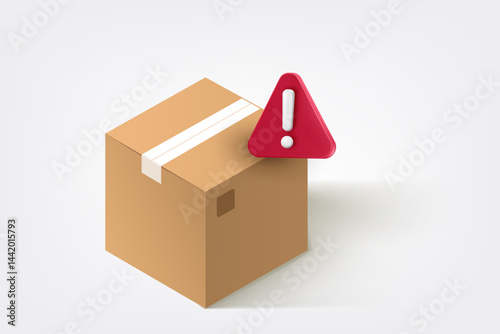 Gift box with red exclamation sign. 3d vector illustration