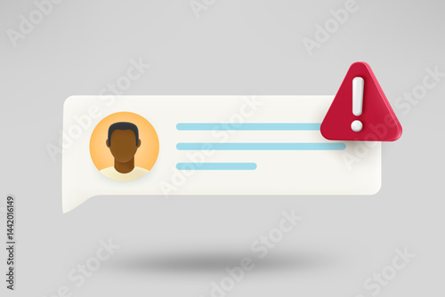 New comment notification with old man avatar. Spam concept. 3d vector illustration