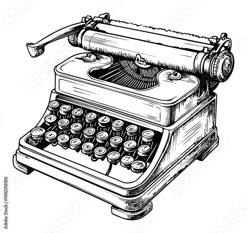 Vintage Engraving of Classic Typewriter in Detailed Illustration Style