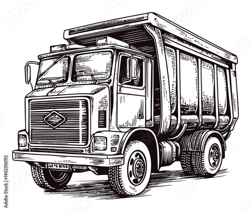 Vintage Truck Engraving Detailed Illustration of Heavy-Duty Vehicle