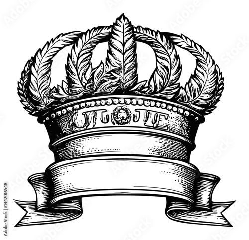 Detailed Crown Engraving with Flourishes and Decorative Elements