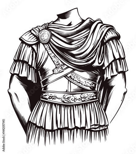 Detailed Engraving Illustration of Roman Style Draped Garment