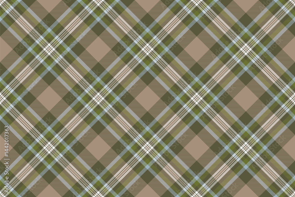Elegant diagonal plaid pattern in muted greens, beige, and white. Perfect for textile designs, website backgrounds, or packaging. Elegant diagonal plaid pattern in muted greens, beige, and white. Perfect for textile designs, website backgrounds, or packaging.