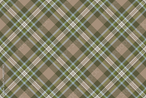 Elegant diagonal plaid pattern in muted greens, beige, and white.  Perfect for textile designs, website backgrounds, or packaging.