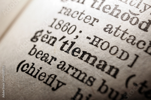 Word gentleman on dictionary page, macro close-up