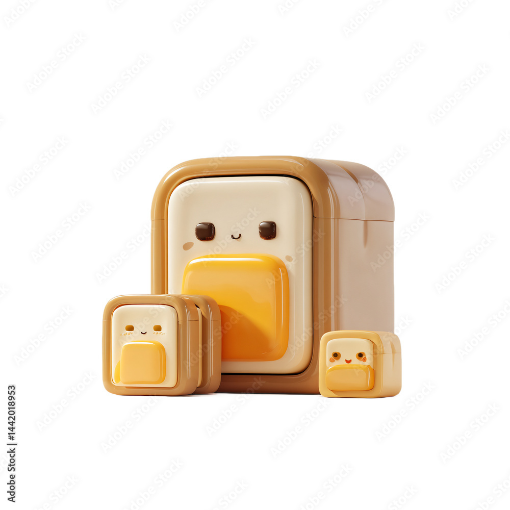 Toasted character family with golden butter Toasted character family with golden butter