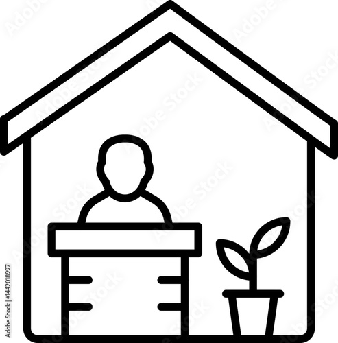 Office at Home Icon with House and Plant