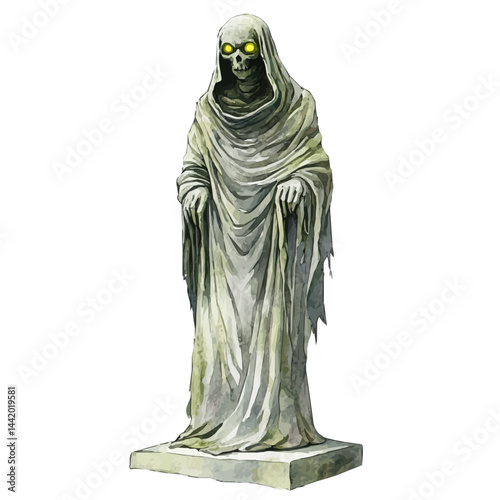 haunted statue with glowing eyes, watercolor drawing, isolated on a white background. haunted statue with glowing eyes vector.