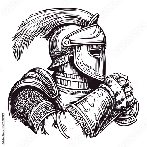Historical Engraving of a Roman Warrior in Detailed Illustration Style