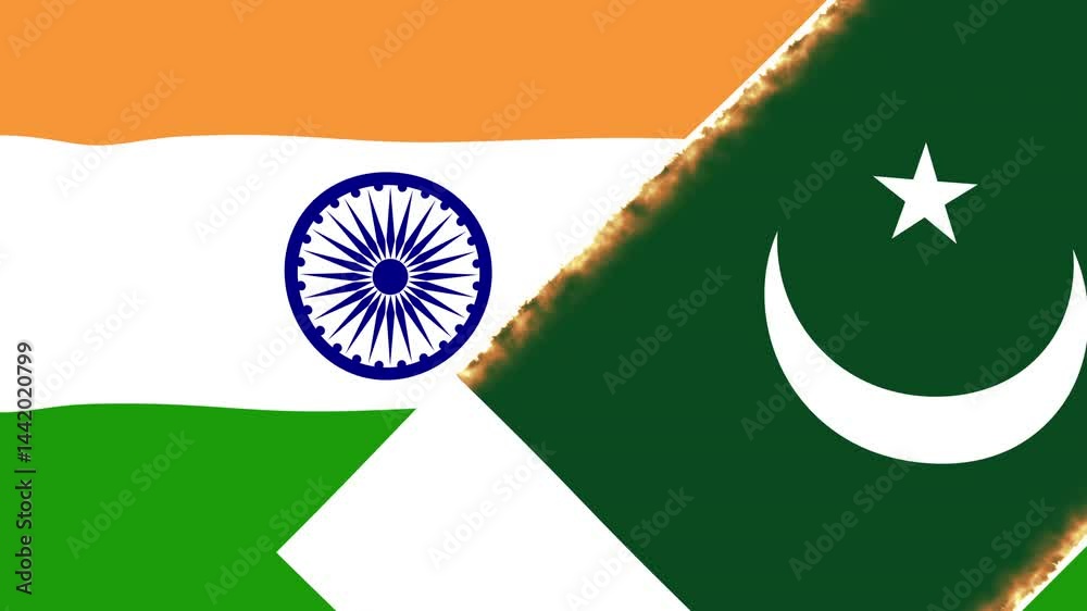 Pakistan India Flag With Wave Motion And Line Of Fire