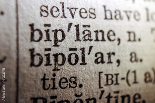 Word bipolar printed on dictionary page, macro, close up