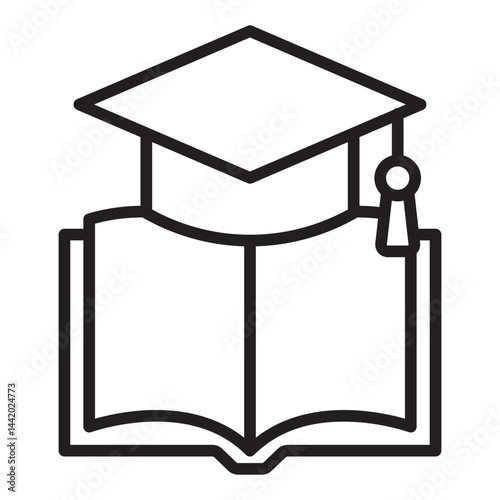 Graduation cap and open book education icon