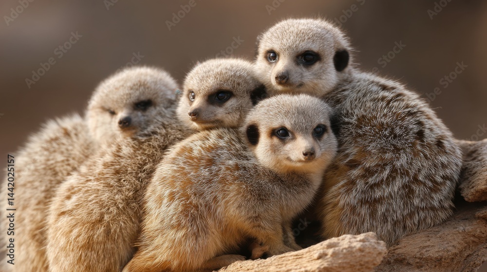 Fototapeta premium Meerkat Cuddle: A Huddle of Cute Sentinels