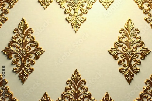 Intricate floral damask pattern in elegant gold , damask, acanthus