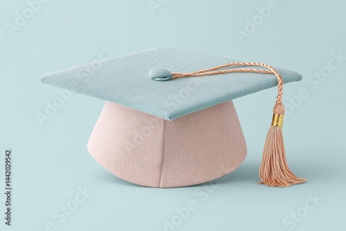Close-up of Academic Cap With Golden Tassel Resting Against Pastel Backdrop Highlighting Graduation Achievement