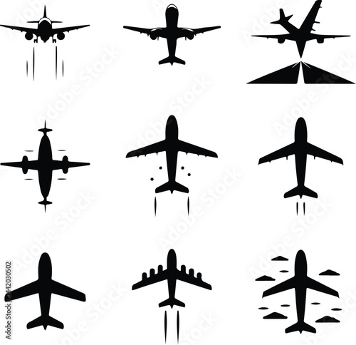 Airplane Silhouette Set | Aviation Icon Vector Collection Aircraft Silhouette Logo Set | Flight and Travel Icons

