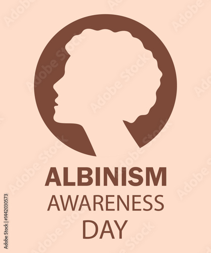 Albinism awareness day, June 13th. Silhouette of a woman's face in profile and text. Medical infographics, poster, card, brochure