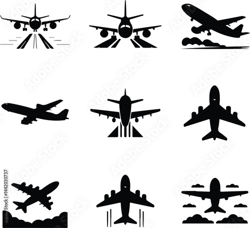 Airplane Silhouette Set | Aviation Icon Vector Collection Aircraft Silhouette Logo Set | Flight and Travel Icons

