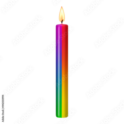 Rainbow Candle with Flame for Celebration and Decoration Isolated on transparent background