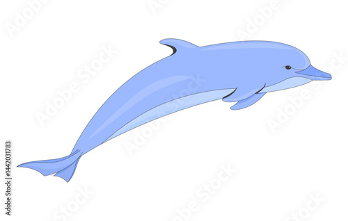 Dolphin underwater swimming forward gracefully 2D cartoon character. Sea creature. Ocean mammal. Water animal. Aquatic wildlife flat vector creature isolated on white. Spot illustration colorful