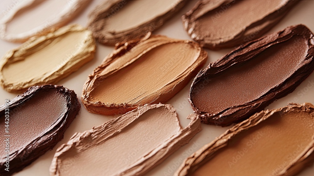 Diverse foundation shades, artistically arranged on a soft pastel backdrop. 