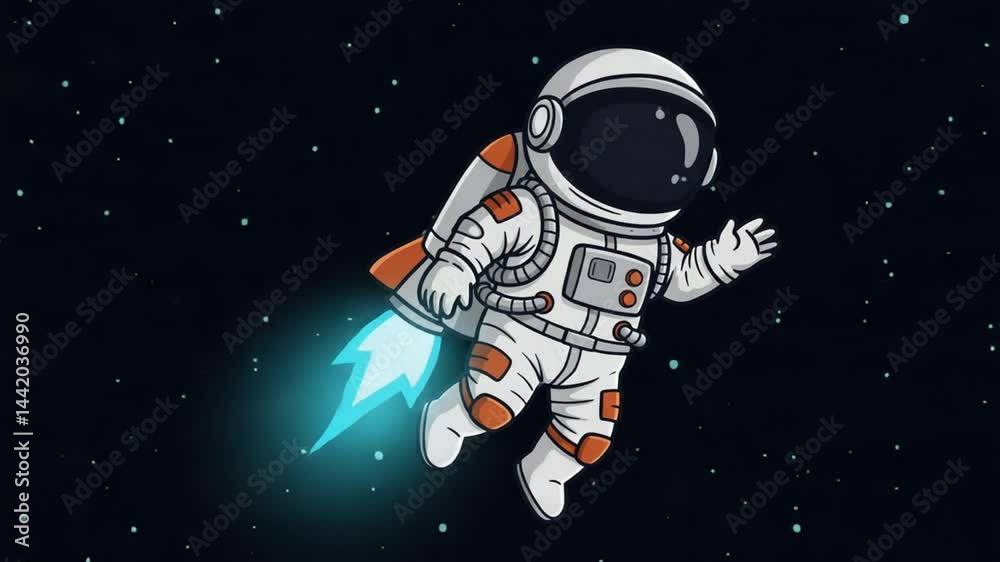 Astronaut clipart of a space explorer flying with a jetpack in outer space