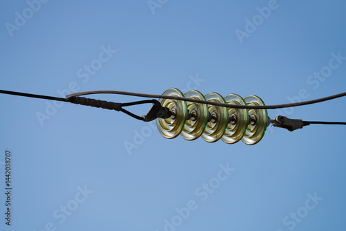 Obraz na płótnie wires on a high-voltage power line next to the railway, spring day w salonie