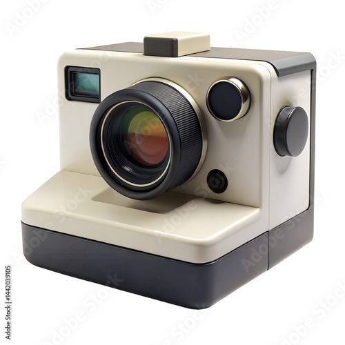 Retro instant camera with classic design aesthetic isolated on transparent background.