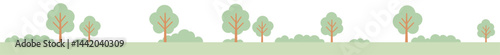 シンプルな木が並んだ自然な風景のシームレスボーダーラインのベクターイラスト(Seamless border line vector illustration of a simple landscape with rows of trees)