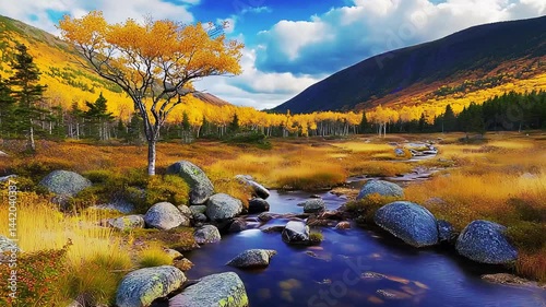 Autumn Stream Flows Through Golden Valley