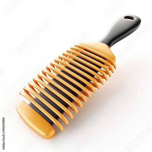 Orange and black detangling hairbrush with springy bristles.