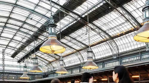 Glass Roof, Metal Structure, Hanging Lights
