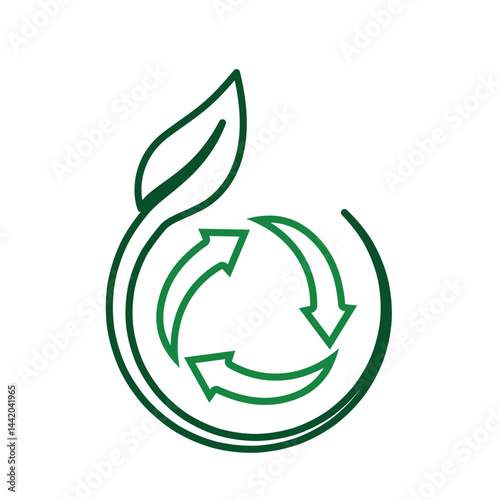 recycle icon. sustainability symbol with plants. reuse, eco, used goods, green energy web icon. line design style