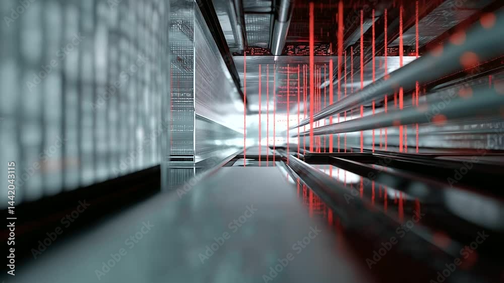 Futuristic system interior with errors and binary code