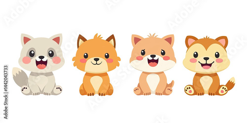 Cute Cartoon Animal Friends: Fox, Dog, Puppy - Cute illustrations