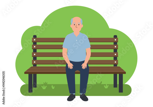 Elderly man rests on park bench