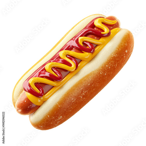 Appetizing hot dog with condiments afloat