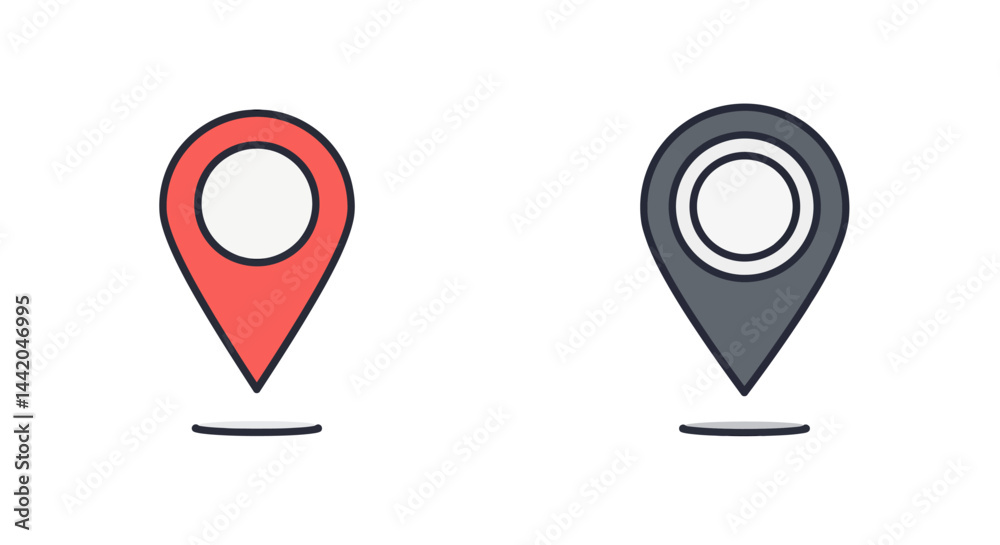 Map pin icons of different colors indicate location Map pin icons of different colors indicate location