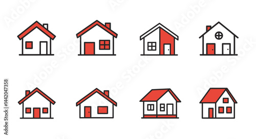 Row of diverse house icons