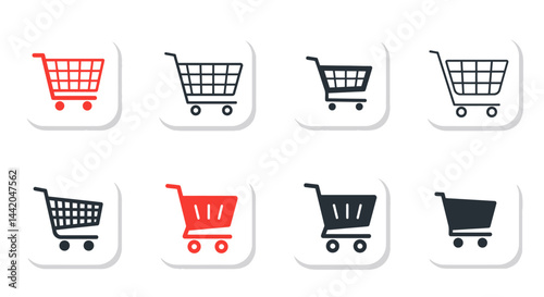 Shopping carts red and black icons