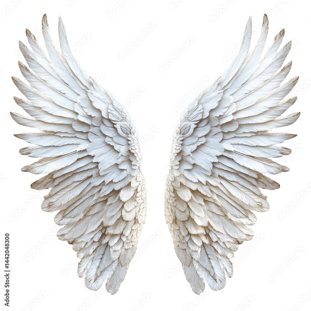 Fototapeta premium Elegant transparent wings isolated on pure transparent background showcasing intricate feather details and graceful curves, Wings isolated on transparent background