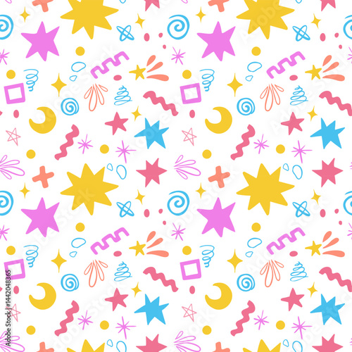 Color doodle pattern with blots and stars. Vector illustration