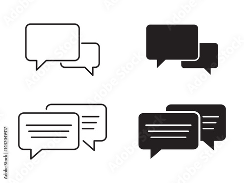 Chat speech bubble set in outline or black feel color vector isolated on white background. Line chat icons for flat design. Chat speech bubble. vector illustration.