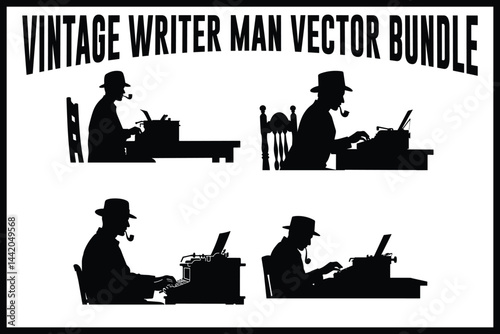 Vintage Writer Typewriter Vector Set