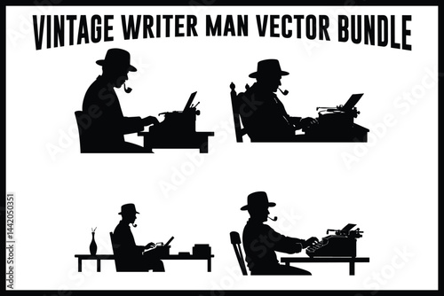 Vintage Writer Typewriter Vector Set